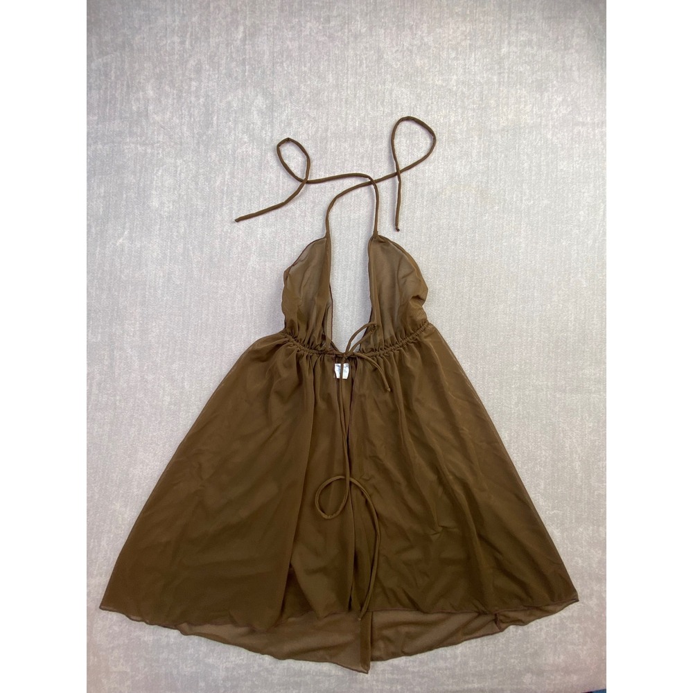 Venus Brown Sheer Mesh Halter Swim Cover Up Dress OS Drawstring Waist Beachwear